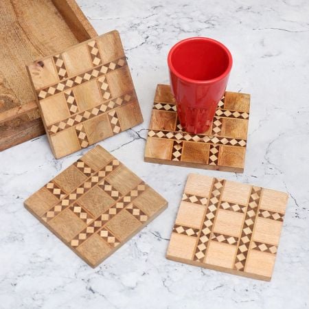 Beautiful Pattern Modern Wooden Coasters - Pack of 4